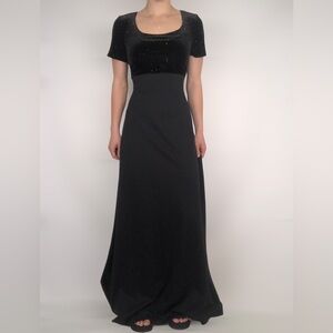 Vintage 90s Formal Fashions Short Sleeve Maxi Tie Back‎ Dress